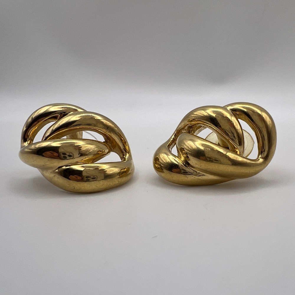 Vintage Gold Tone Chunky Intertwined Knot Door Knocker Statement Stud‎ Earrings